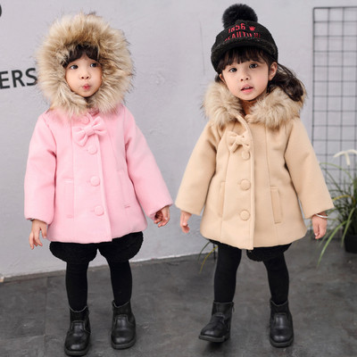 Модерно детско палто разкроен модел с качулка в два цвята 