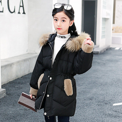 Стилно детско яке за момичета с еластична талия и качулка с пух в няколко цвята