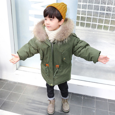 Модерно детско зимно яке за момчета с качулка с пух в няколко цвята