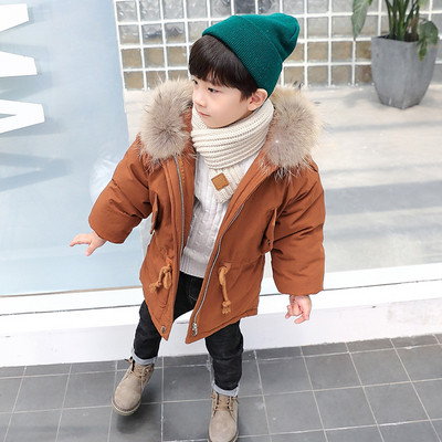 Модерно детско зимно яке за момчета с качулка с пух в няколко цвята