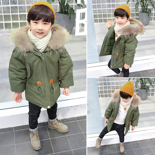 Модерно детско зимно яке за момчета с качулка с пух в няколко цвята