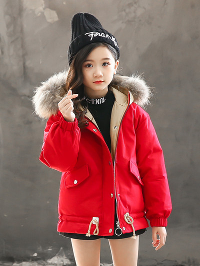 Téli gyerekkabát felirattal és kapucnis pehely három színben