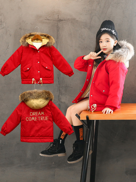 Téli gyerekkabát felirattal és kapucnis pehely három színben