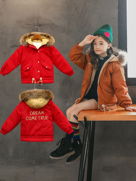 Téli gyerekkabát felirattal és kapucnis pehely három színben