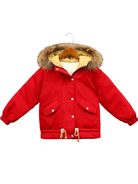 Téli gyerekkabát felirattal és kapucnis pehely három színben