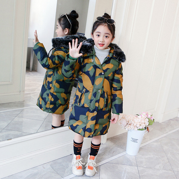 Zöld és lila álcázó mintás hosszú gyerekmodell kabát