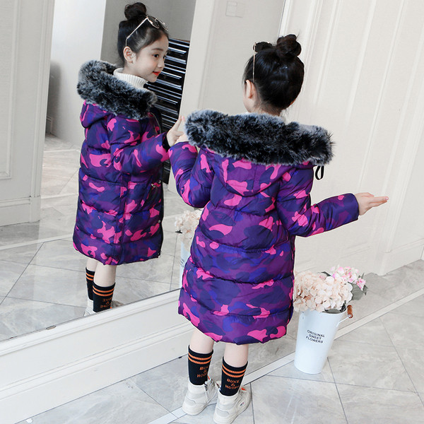 Zöld és lila álcázó mintás hosszú gyerekmodell kabát