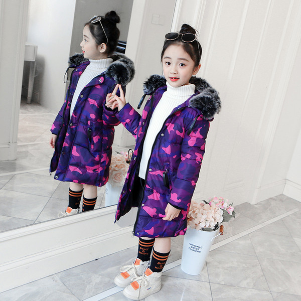 Zöld és lila álcázó mintás hosszú gyerekmodell kabát