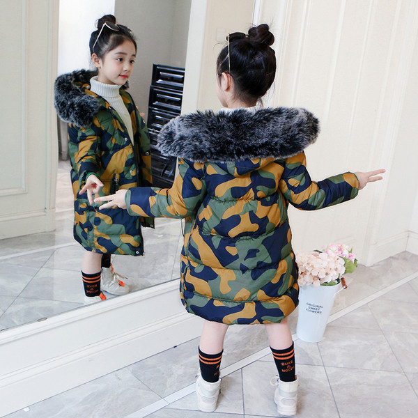 Zöld és lila álcázó mintás hosszú gyerekmodell kabát