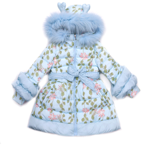 Modern gyerekkabát lányoknak, széles modell virágos motívumokkal, három színben