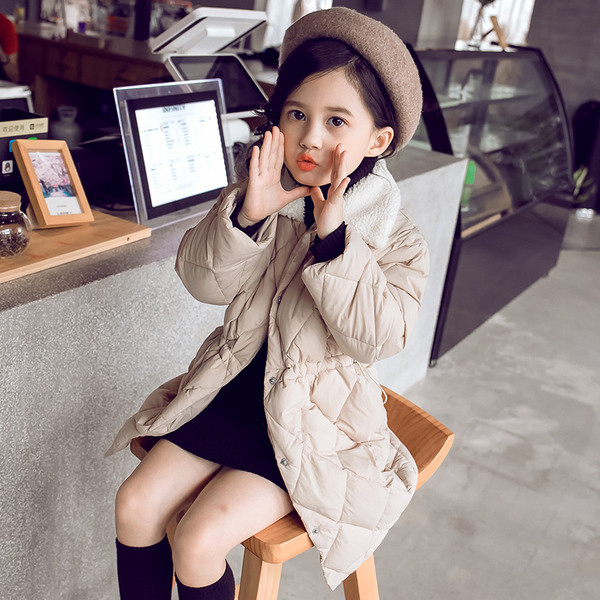 Stílusos gyerek téli kabát elasztikus derékkal és O-alakú gallérral, két színben