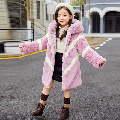 Új modell gyerek tollkabát lányoknak rózsaszín és fekete kapucnival