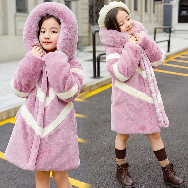 Új modell gyerek tollkabát lányoknak rózsaszín és fekete kapucnival