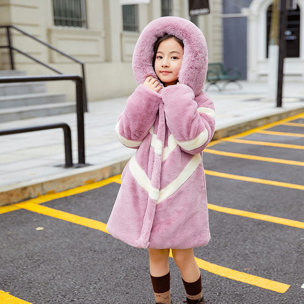 Új modell gyerek tollkabát lányoknak rózsaszín és fekete kapucnival