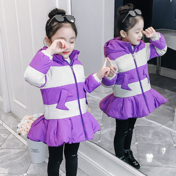 Csíkos gyerek téli kabát lányoknak két színben