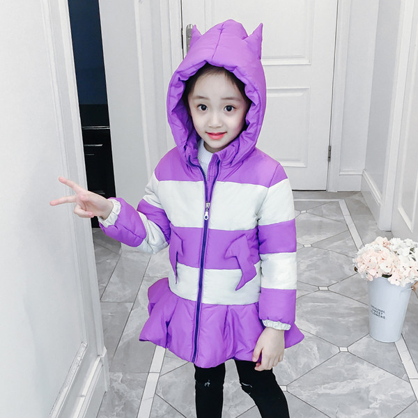 Csíkos gyerek téli kabát lányoknak két színben