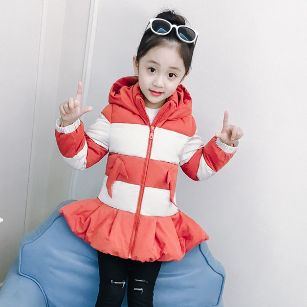 Csíkos gyerek téli kabát lányoknak két színben