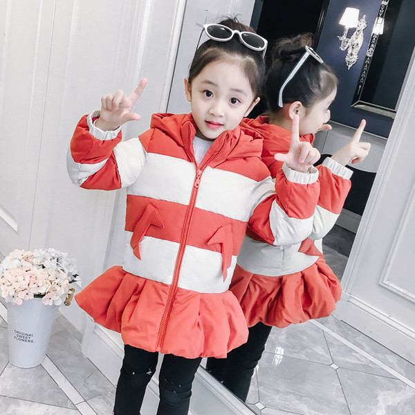 Csíkos gyerek téli kabát lányoknak két színben