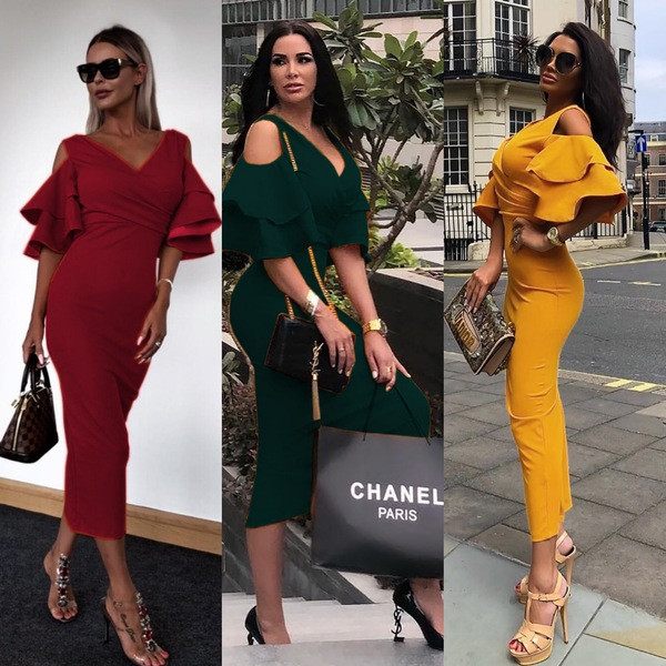 Stílusos női ruha hosszú modell nyitott vállú három színben