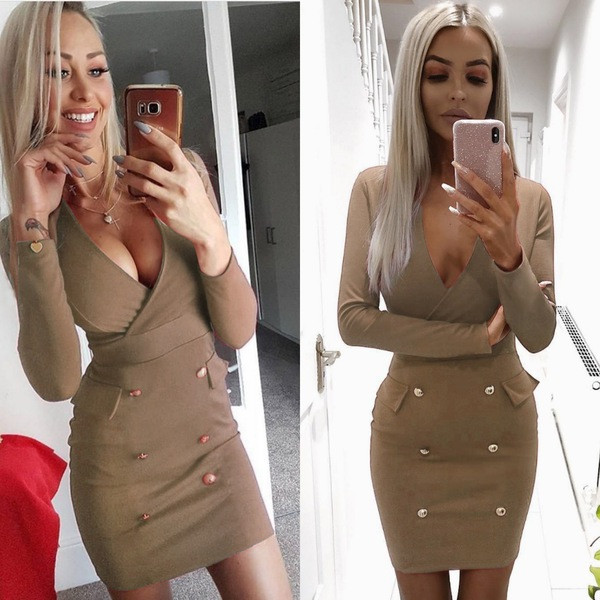 Stílusos női rövid ruha V-nyakkal, három színben