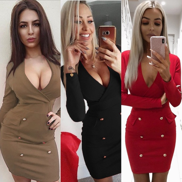 Stílusos női rövid ruha V-nyakkal, három színben