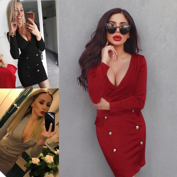 Stílusos női rövid ruha V-nyakkal, három színben