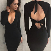 Stílusos női ruha Karcsú modell nyakkendővel és V-nyakkal több színben