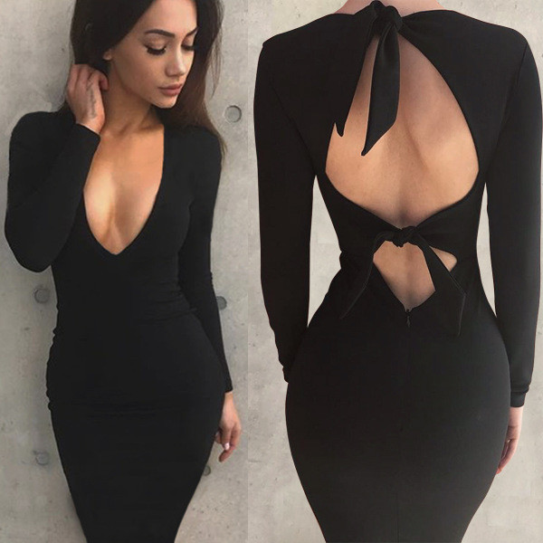 Stílusos női ruha Karcsú modell nyakkendővel és V-nyakkal több színben