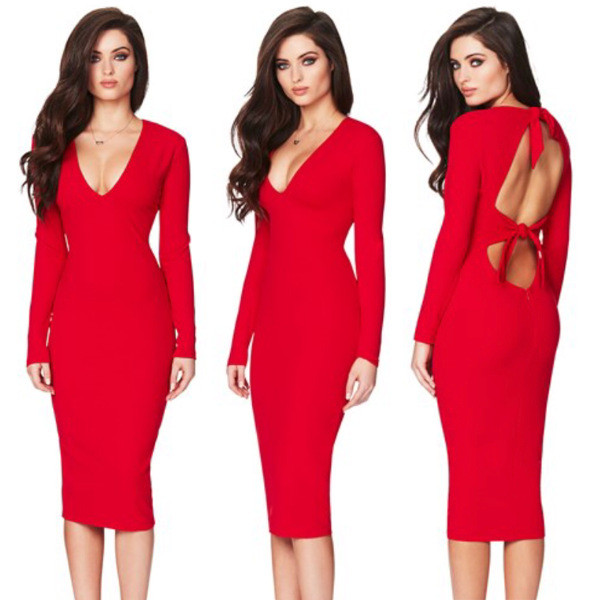 Stílusos női ruha Karcsú modell nyakkendővel és V-nyakkal több színben