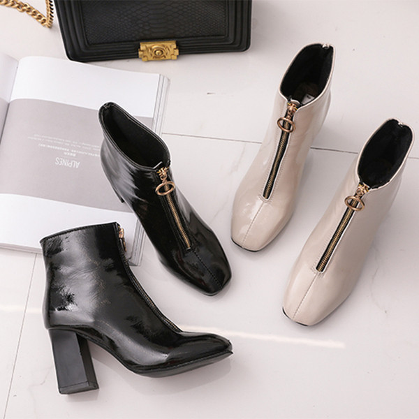 Modern női csizma két színben - lakkbőr