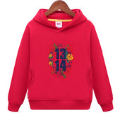 Modern pulóver kapucnival és különféle piros színben, alkalmas lányoknak és fiúknak