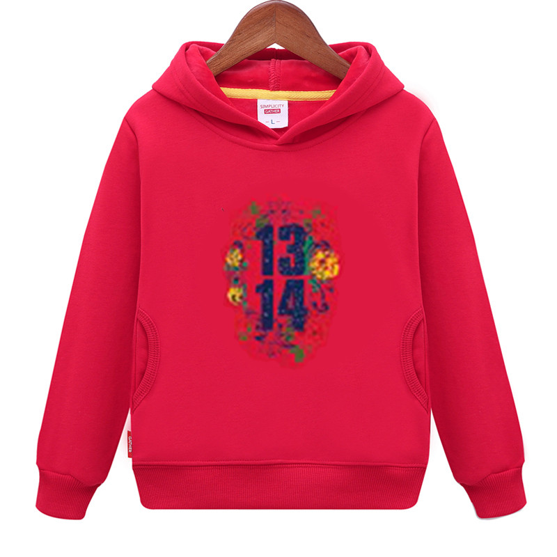 Modern pulóver kapucnival és különféle piros színben, alkalmas lányoknak és fiúknak