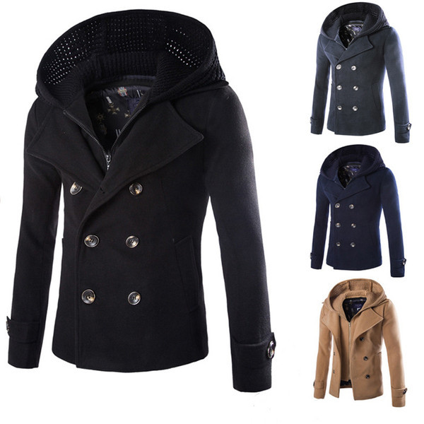 Stílusos férfi rövid kabát kötött kapucnival több színben