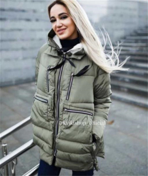 Női téli kabát zsebekkel és kapucnival több színben