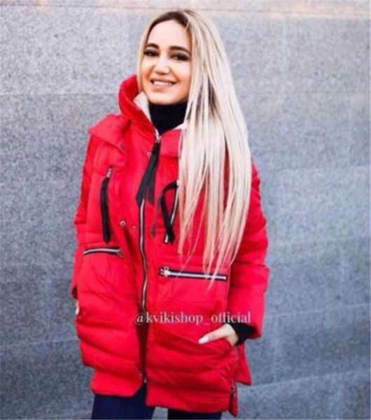 Női téli kabát zsebekkel és kapucnival több színben