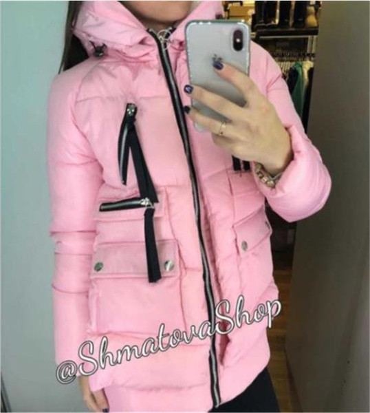 Női téli kabát zsebekkel és kapucnival több színben