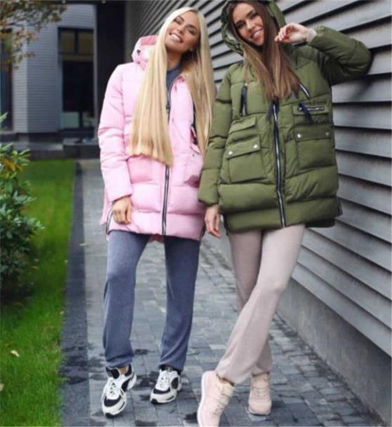 Női téli kabát zsebekkel és kapucnival több színben