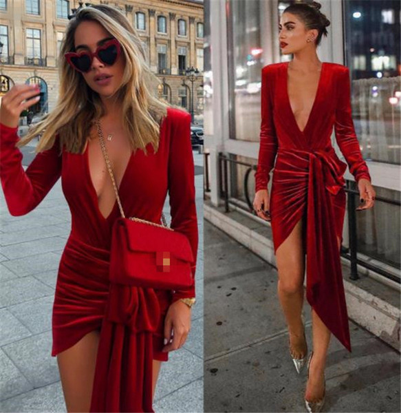 Női bársonyruha V-nyakkal több színben