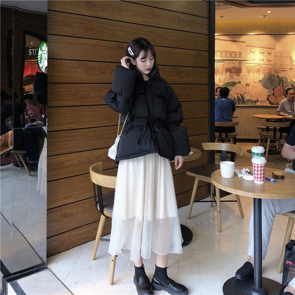 Modern női téli kabát fűzős két színben