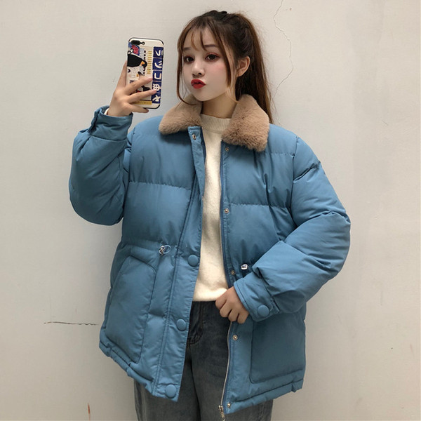 Női téli kabát pehelygallérral és zsebekkel, három színben