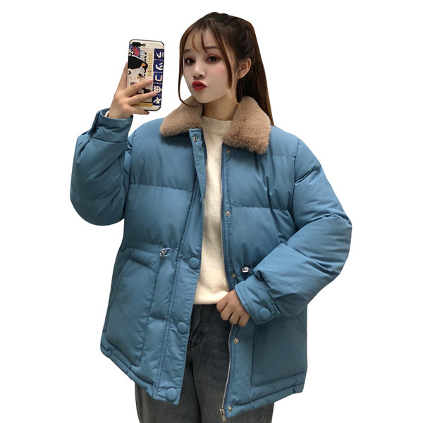 Női téli kabát pehelygallérral és zsebekkel, három színben