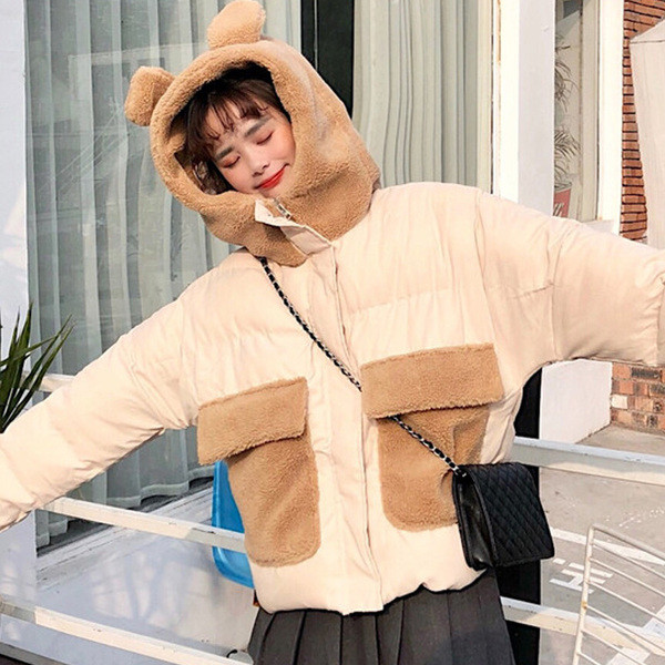 Női alkalmi kabát pehely kapucnival és 3D elemmel, két színben