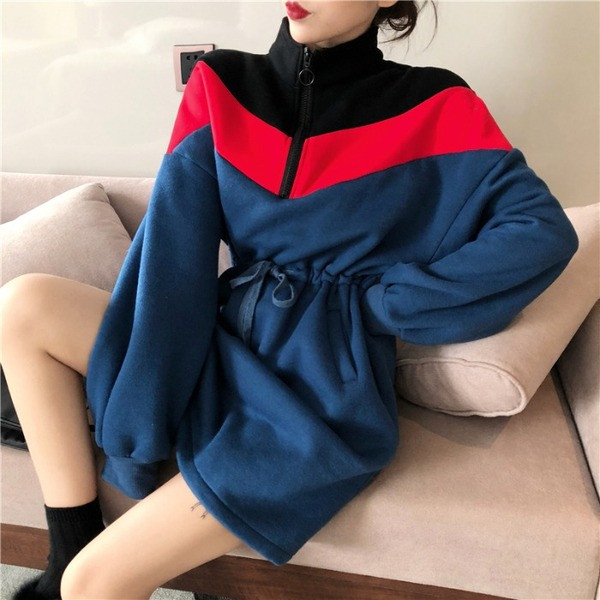 Lezser női ruha zsebekkel, gumírozott derékkal, két színben