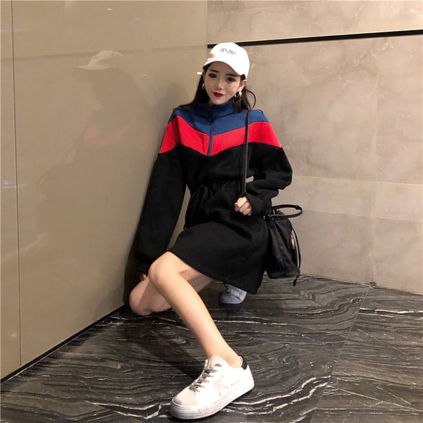 Lezser női ruha zsebekkel, gumírozott derékkal, két színben