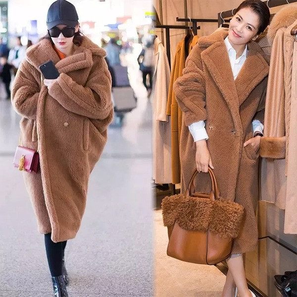 Зимно дамско пухено палто дълъг модел с V-образно деколте в два цвята 