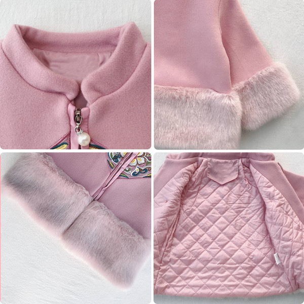 Modern gyerekdzseki pehely és színes piros és rózsaszín hímzéssel