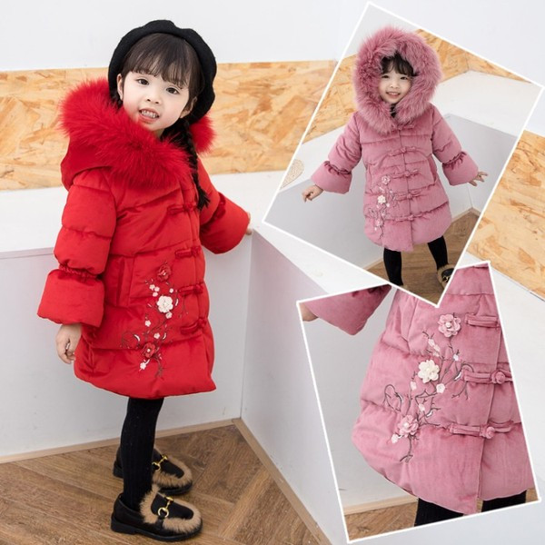 Téli gyerekkabát lányoknak virágos hímzéssel több színben