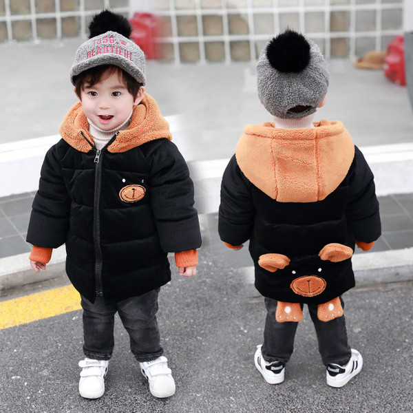 Téli gyerekdzseki 3D elemmel és pehely kapucnival két színben