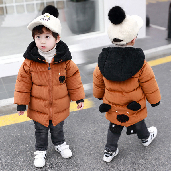 Téli gyerekdzseki 3D elemmel és pehely kapucnival két színben