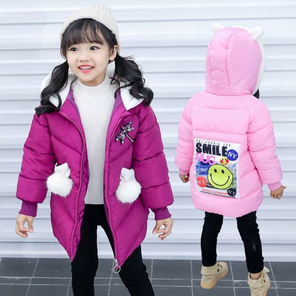 Modern gyerekkabát lányoknak színes rátéttel, három színben